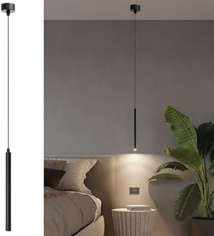 lampen schlafzimmer nachttisch Niche Utama Home ACMHNC LED Pendelleuchte, Zylinder Hängelampe Schwarz für