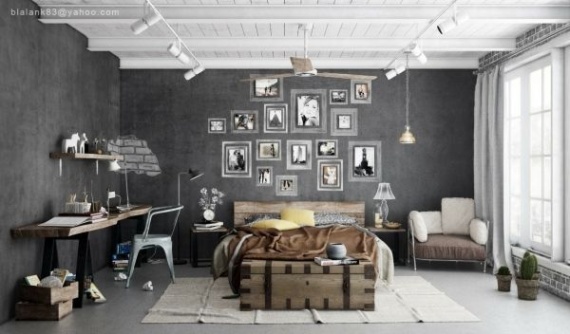 industrial schlafzimmer Niche Utama Home industrial chic schlafzimmer fotowand arbeitsbereich