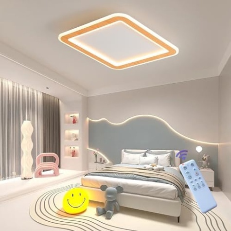 lampe schlafzimmer dimmbar Niche Utama Home LED Deckenlampe Schlafzimmer dimmbar Holz W cm丨Weiße Eckig