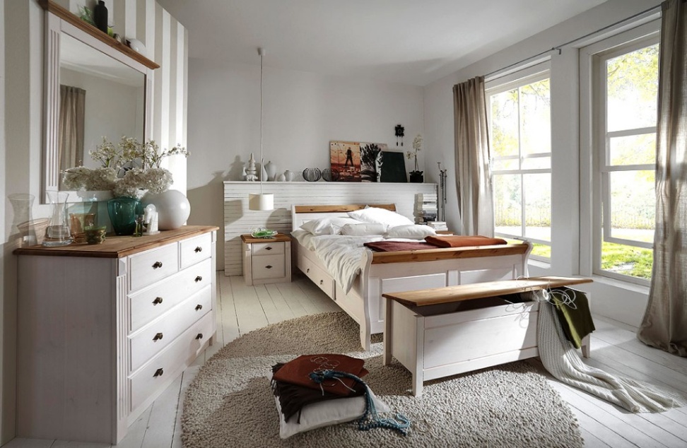 landhausstil schlafzimmer weiß Niche Utama Home Massivholz Schlafzimmer komplett Set weiß gelaugt Landhausstil