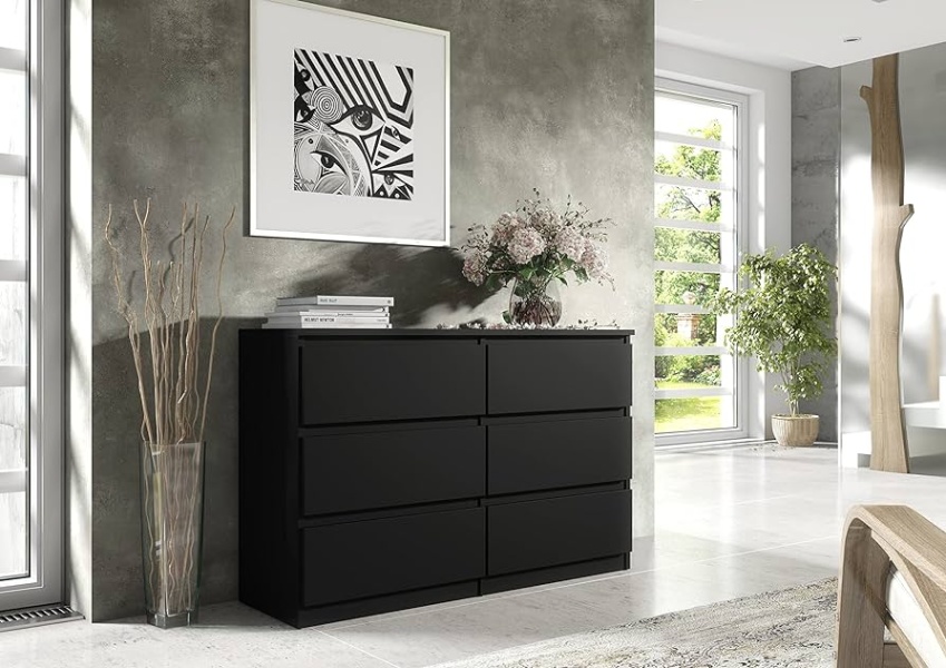 Niche Utama Home Meble Masztalerz Kommode Schwarz Matt Mit  Schubladen  Cm, Sideboard  Wohnzimmer, Kommode Schlafzimmer H: ,cm, B: , Cm, T:  Cm Kommode  Mit