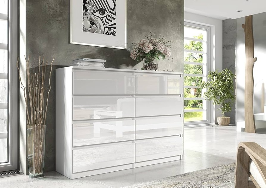 kommode schlafzimmer weiß hochglanz Niche Utama Home meble masztalerz Kommode Weiss Hochglanz mit  Schubladen  cm, Sideboard  Wohnzimmer, Kommode Schlafzimmer H: , cm, B: 13, cm, T:  cm