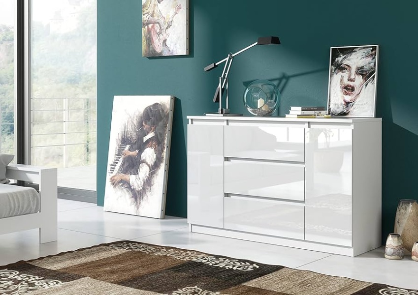 Niche Utama Home Meble Masztalerz Kommode Weiss Hochglanz Mit  Schubladen Und  Türen 10  Cm, Sideboard Wohnzimmer, Schlafzimmer H: , Cm, B: 10, Cm, T: 9 Cm