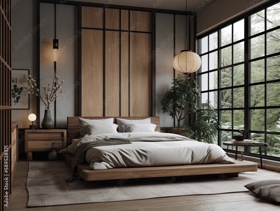 Niche Utama Home Minimalist Japandi Style Bedroom Interior Design With Big Windows