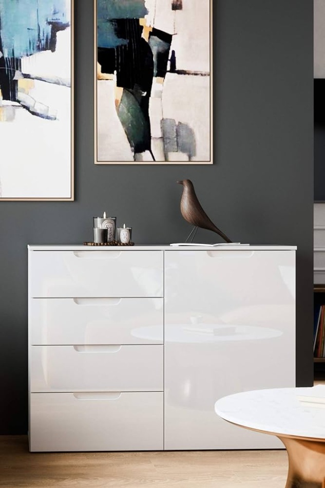 Niche Utama Home Newfurn Kommode Weiß Hochglanz Weiß Sideboard Landhaus Modern –  ,x,x, Cm (BxHxT) – Highboard Anrichte – [Milano