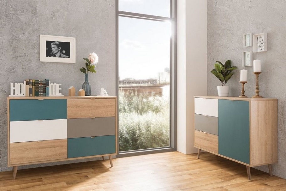 Niche Utama Home Newroom Kommode, Sideboard Sonoma Eiche Modern Highboard Anrichte