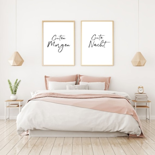 leinwandbild für schlafzimmer Niche Utama Home Schlafzimmer Wandbilder, Kunstdruck, Digitaldruck, Gute Nacht Bild,  Schriftbild, Spruchbild A, A, Wohndeko, er set Bilder, Guten Morgen